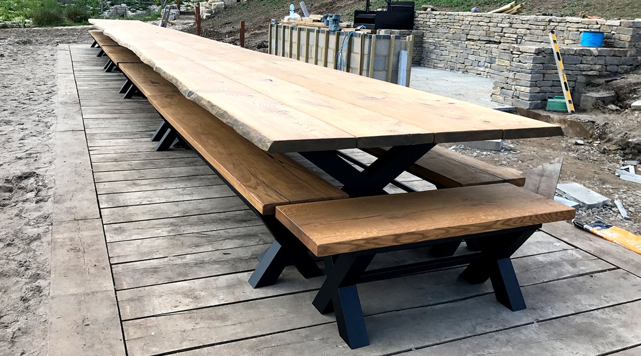 Oak banquet table with live edge